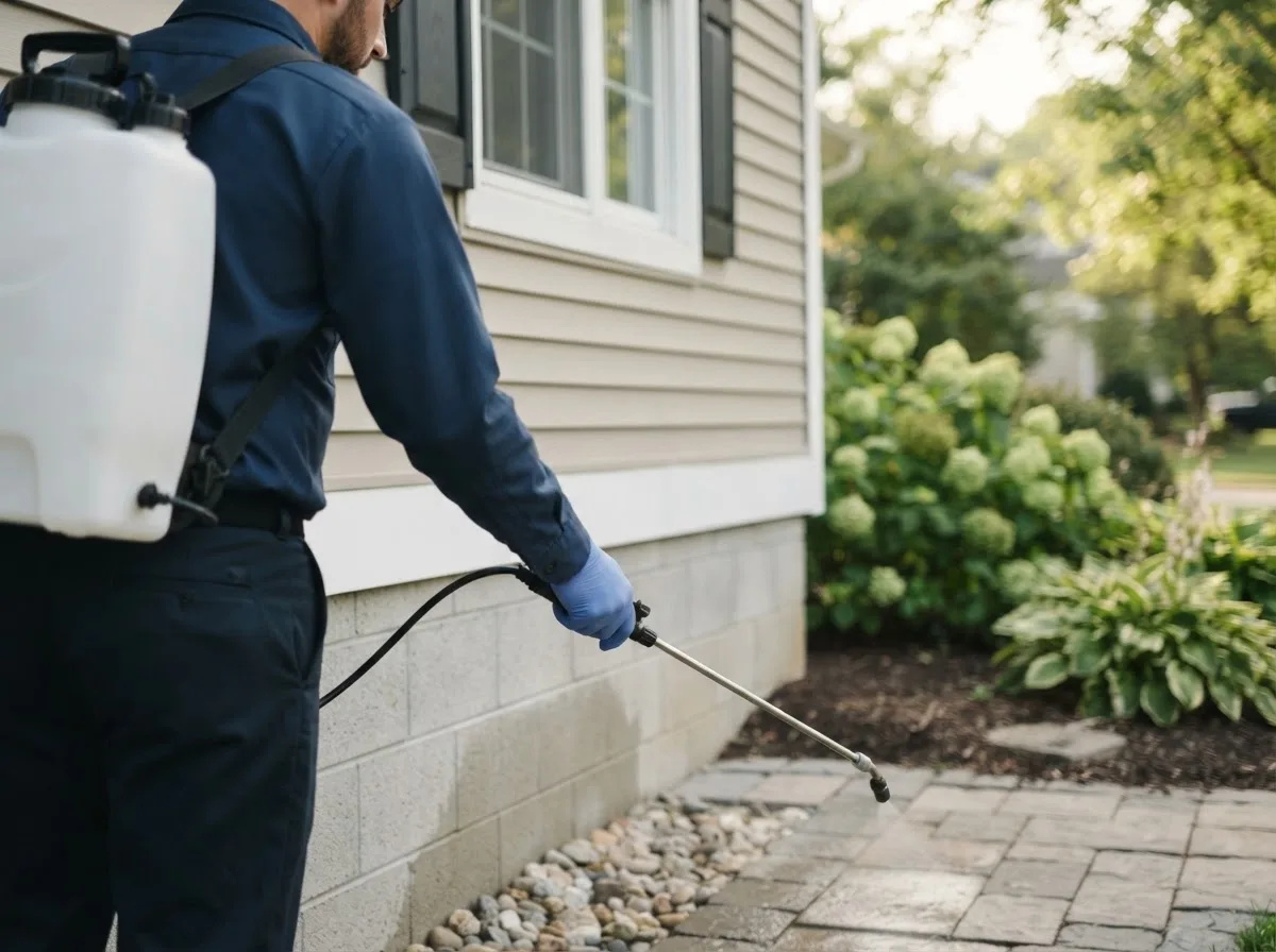 Pest control technician inspecting a home in Malone, NY